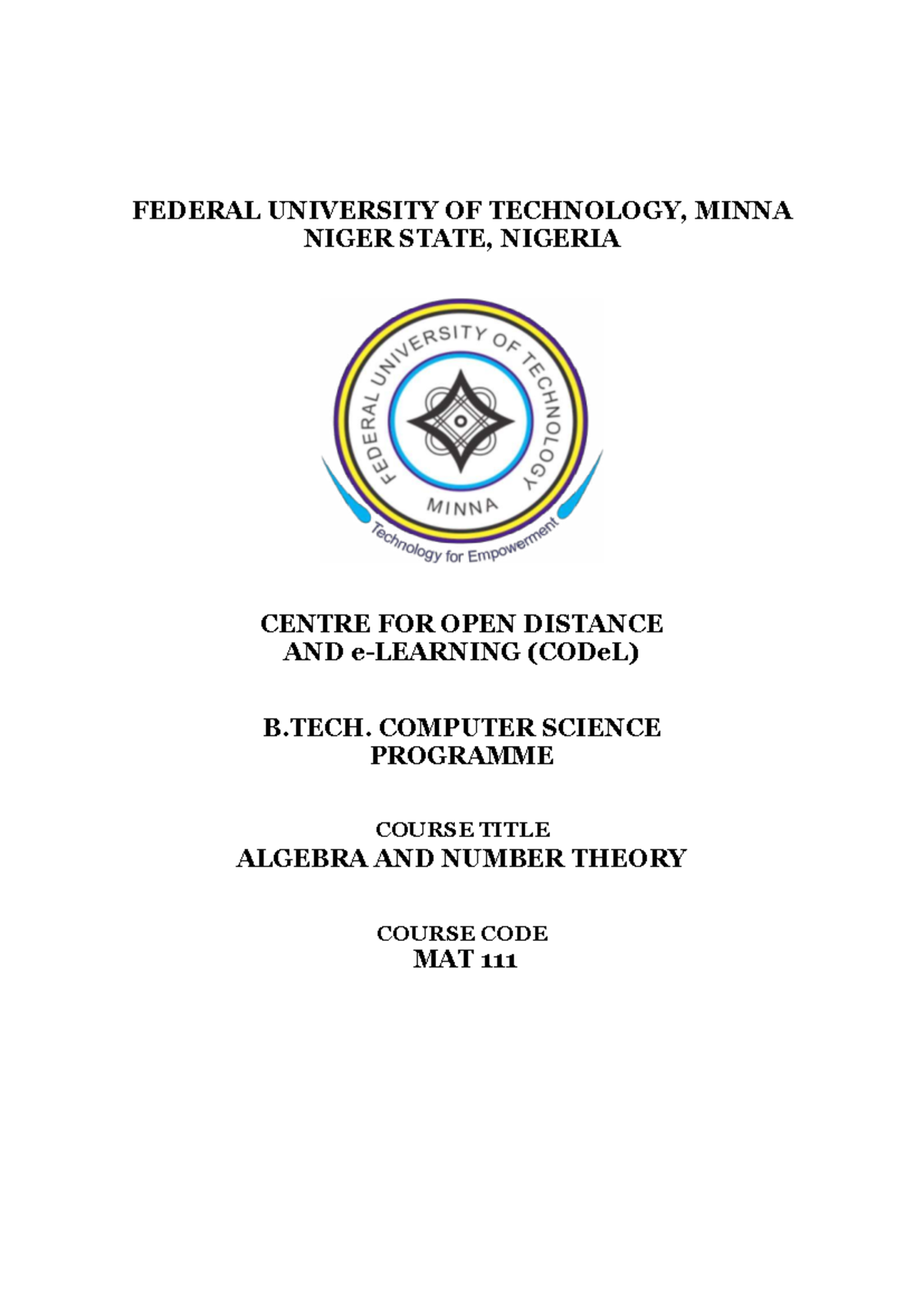 MAT 111 Algebra and Number Theory Course Guide and Overview - Studocu