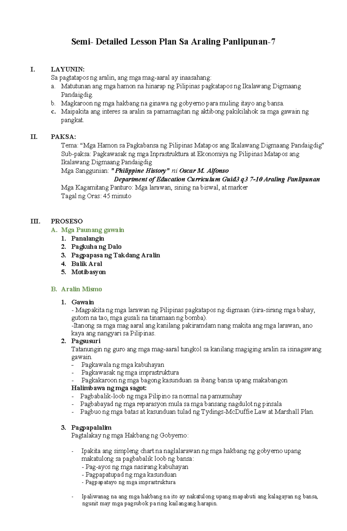 LP - AP Q3 - Lesson plan - Semi- Detailed Lesson Plan Sa Araling ...