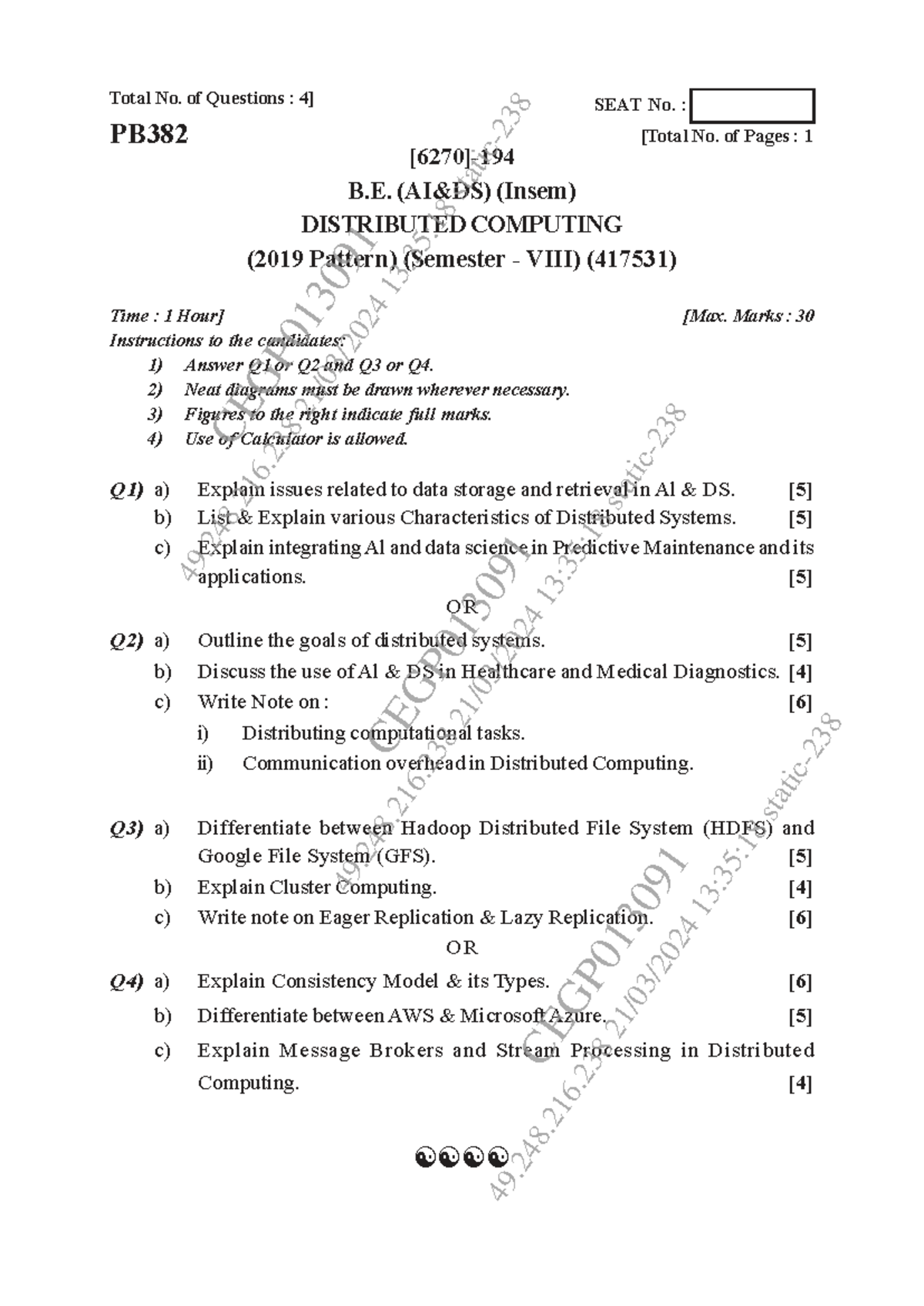 PB382 Distributed Computing Insem Exam Questions (2019 Pattern) - Studocu