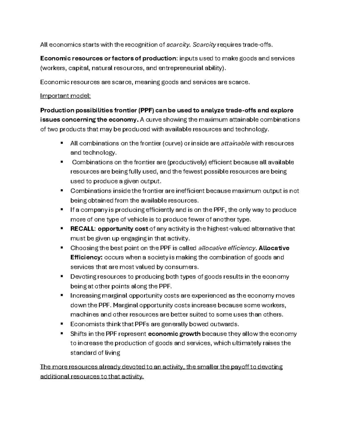 Chapter Two Textbook Notes - All economics starts with the recognition ...