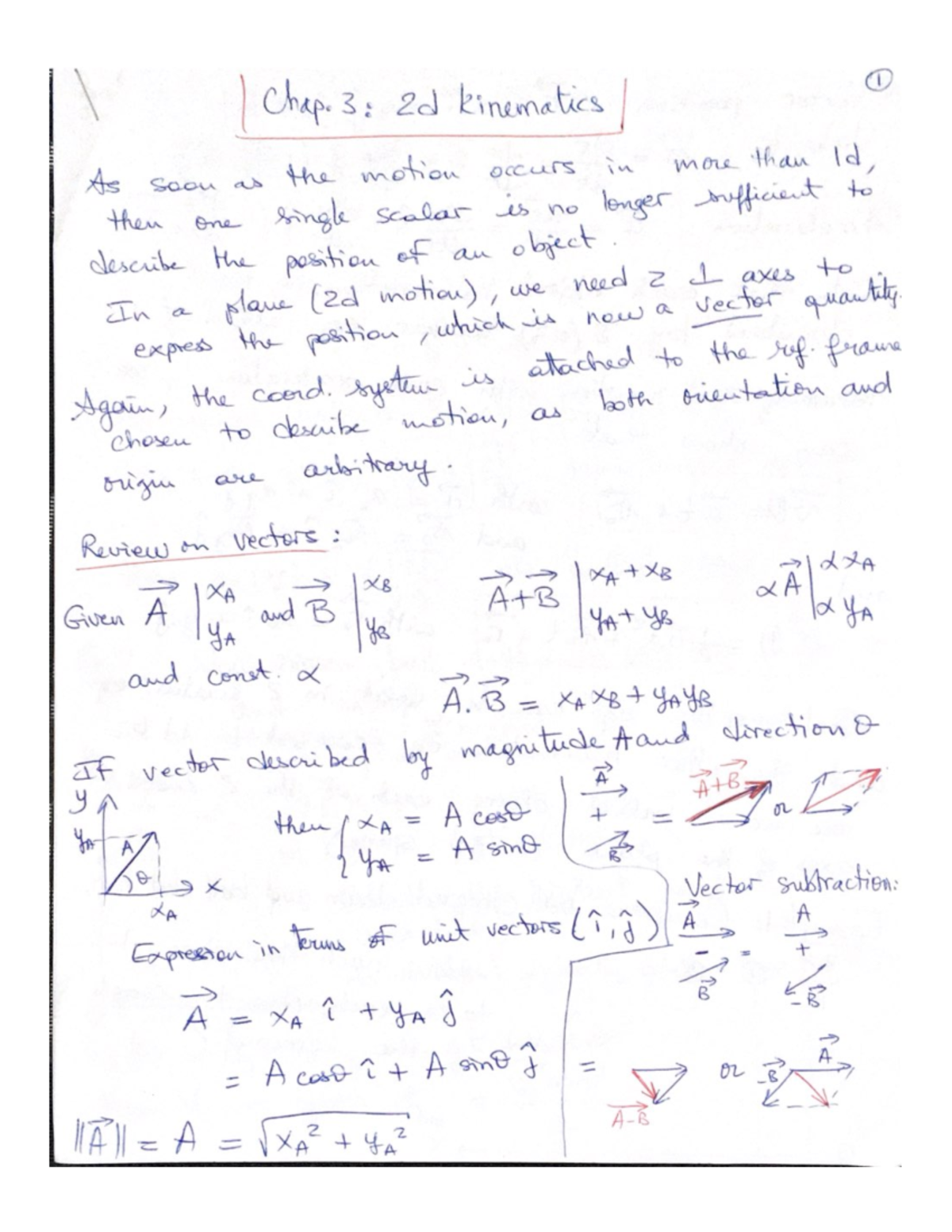 2d Kinematics - notes - 1 I Chap. 3: 2d kinematics As soon as the ...