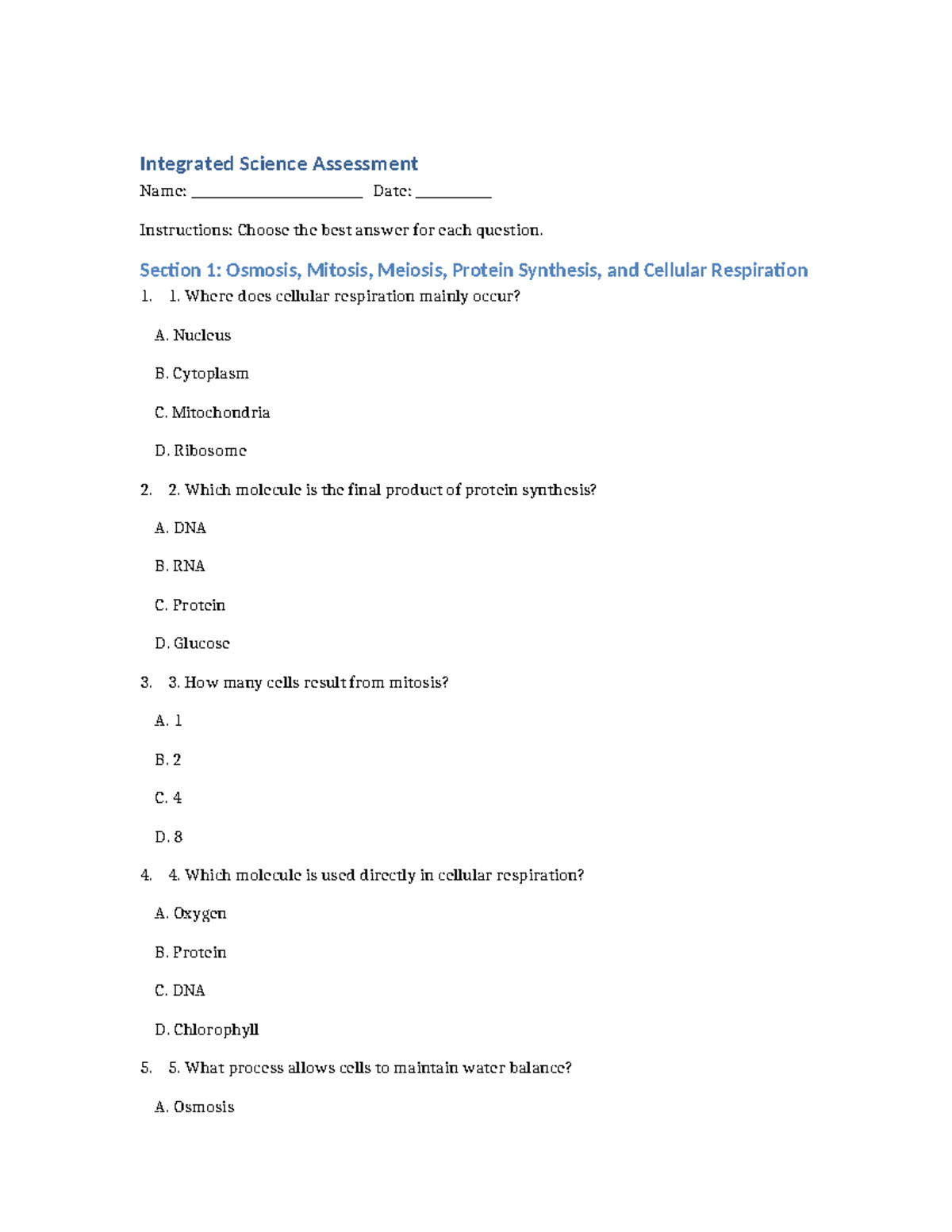 Integrated Science Assessment 75 Questions (Unique) - Studocu