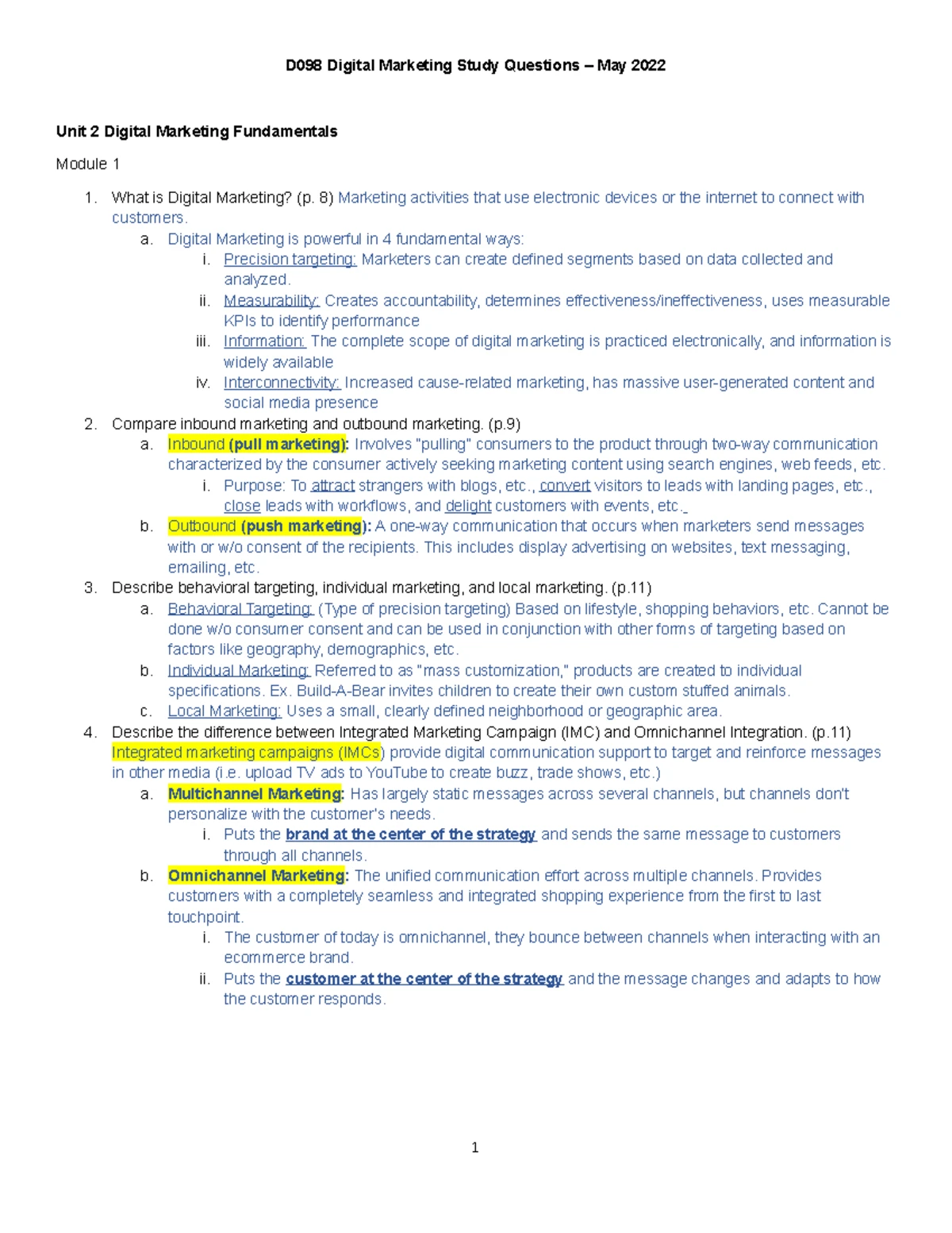 D098 Digital Marketing Study Questions: Comprehensive Review Guide ...