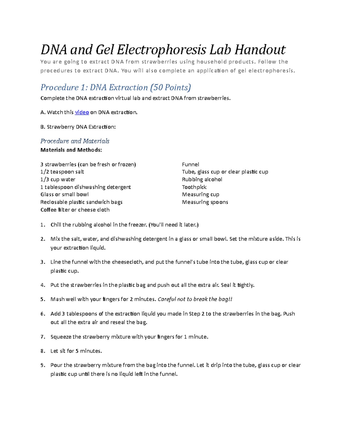 DNA and Gel Electrophoresis Lab Handout(3) - Follow the procedures to ...