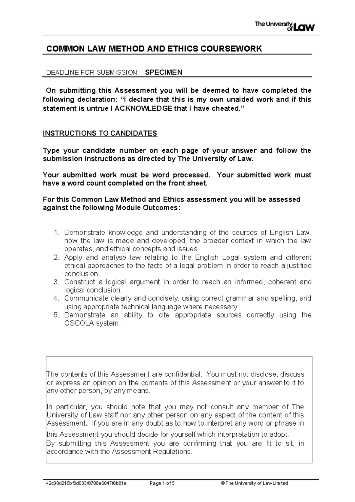 2324 CLME CE01 - Specimen Assessment: Common Law Method & Ethics - Studocu