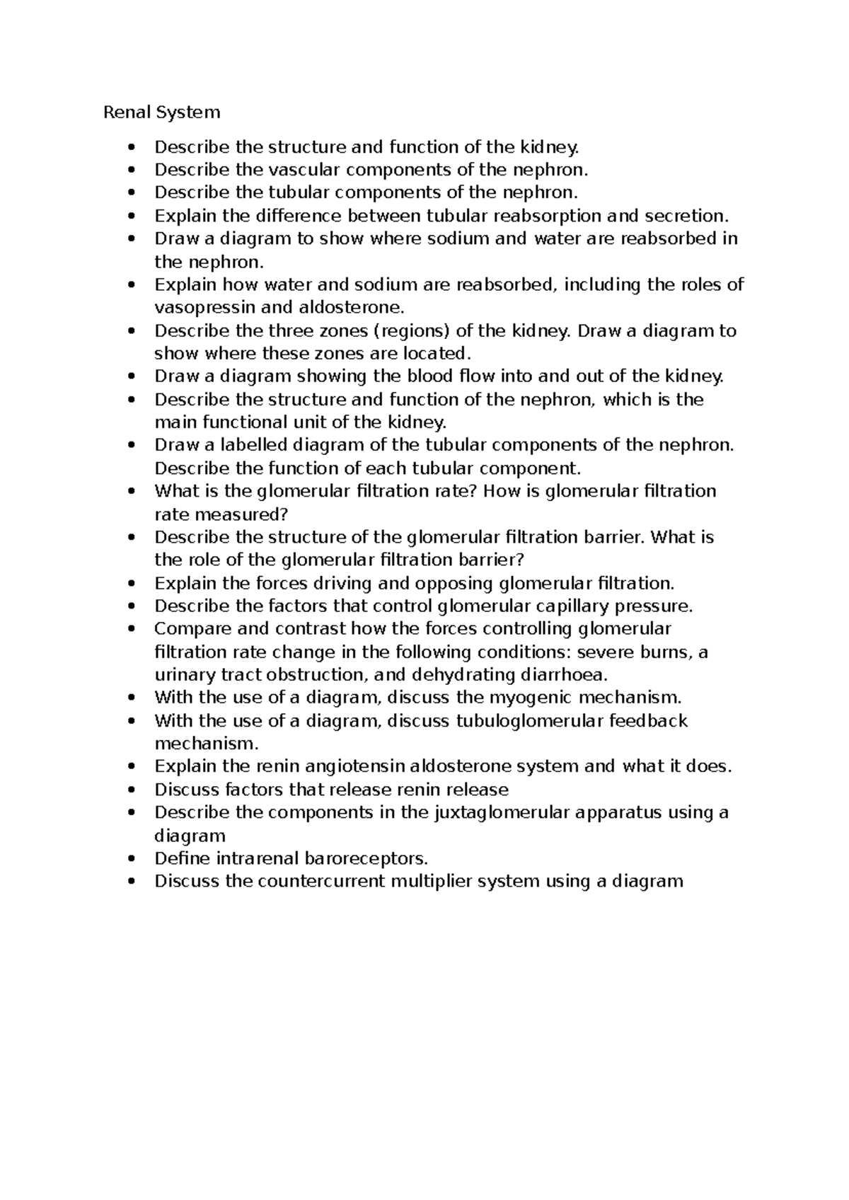 Renal System Revision - Key Questions & Concepts - Studocu