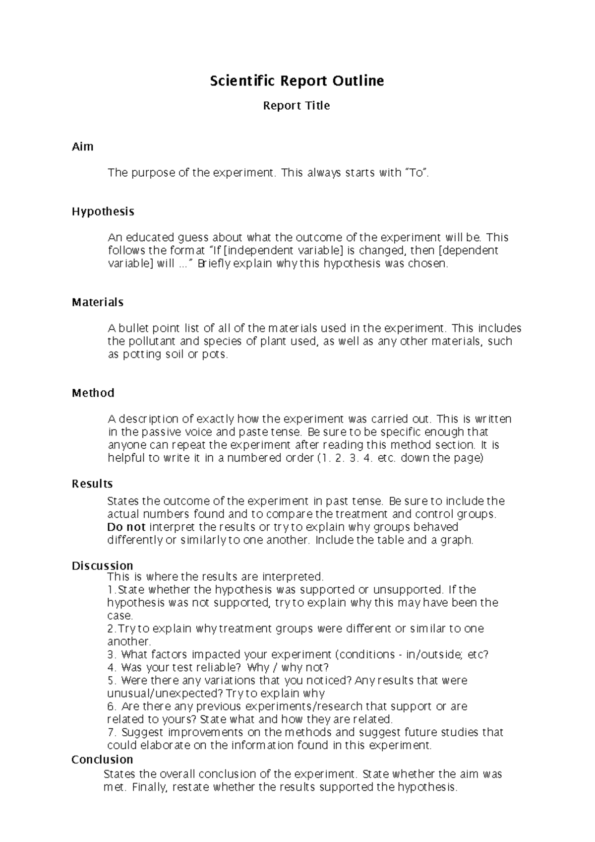 Scientific Investigation Report Outline for Lab Study - Studocu
