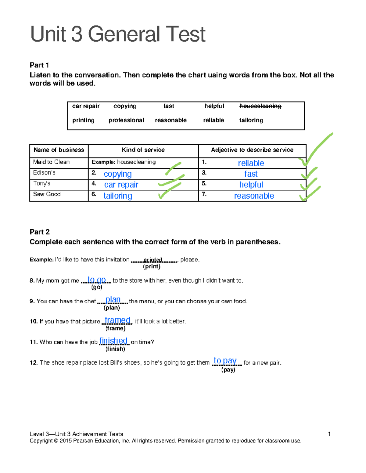 TN3 Unit 3 Achievement Test - Quiz & Practice Exercises - Studocu