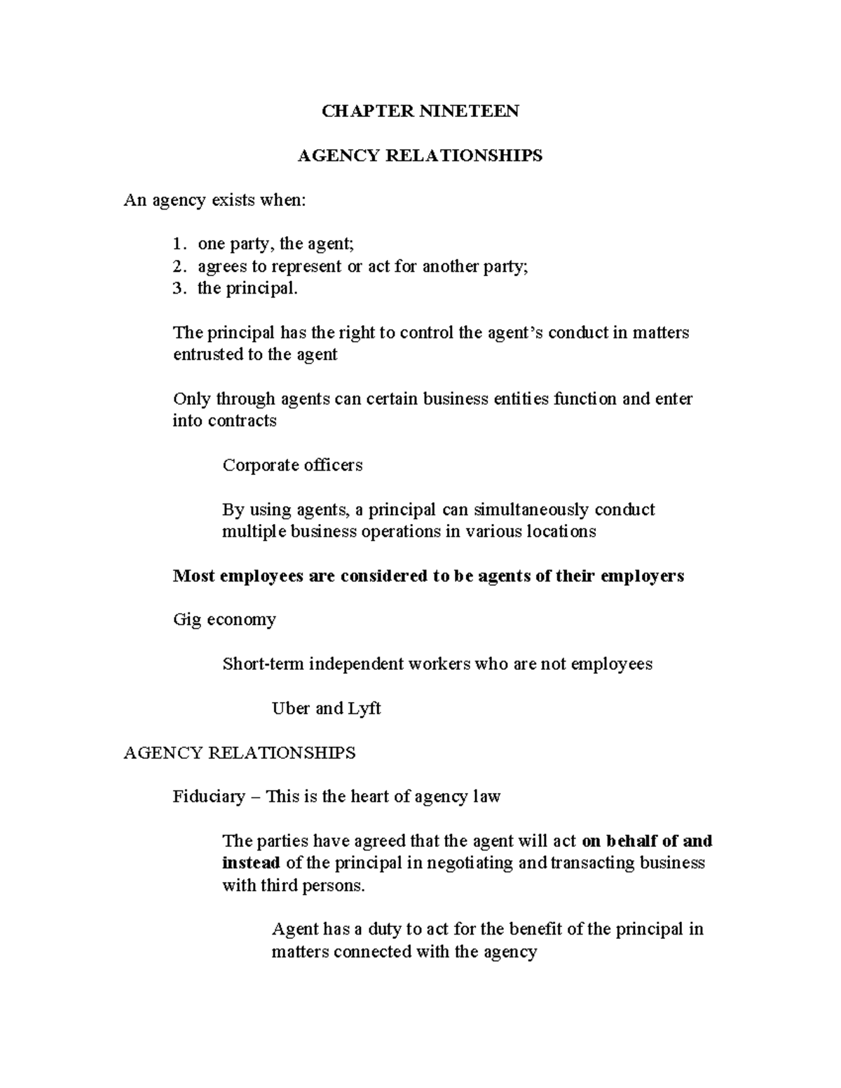 CHAPTER 19: AGENCY RELATIONSHIPS - Understanding Legal Principles (246 ...