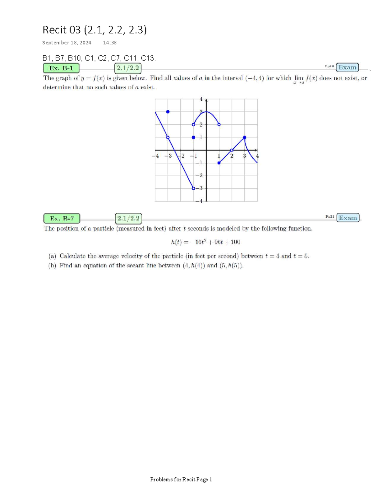 Recit 3 Ch. 2.1, 2.2, 2 - help - B1, B7, B10, C1, C2, C7, C11, C13 ...
