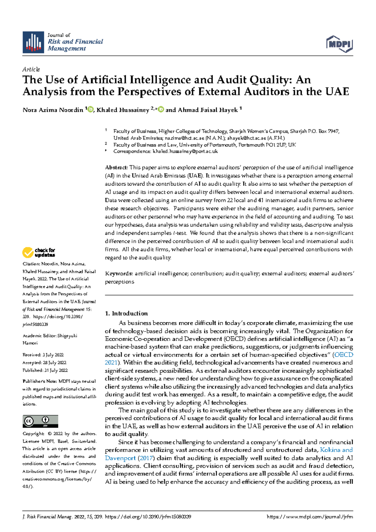 The Use of AI in Enhancing Audit Quality: Insights from UAE Auditors ...