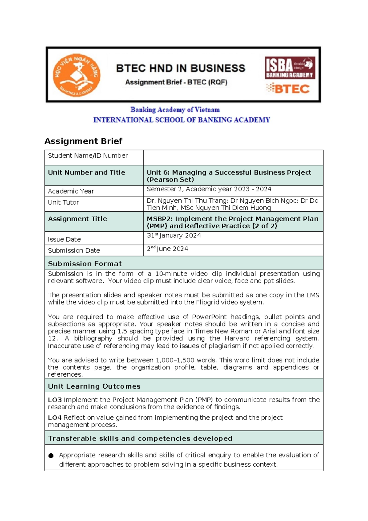 2 - HRM brief note - Assignment Brief Student Name/ID Number Unit ...