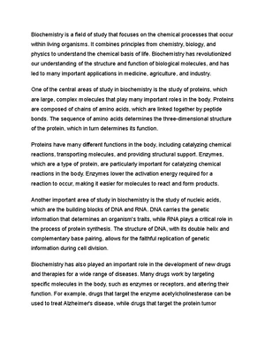 Biochemistry - Study Notes & Assignments - Studocu