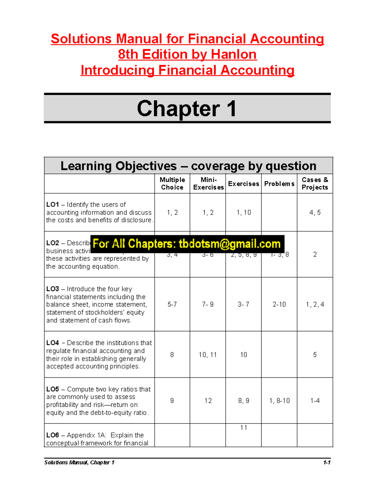 Solutions Manual for Financial Accounting 8e: Chapter 1 Overview and ...