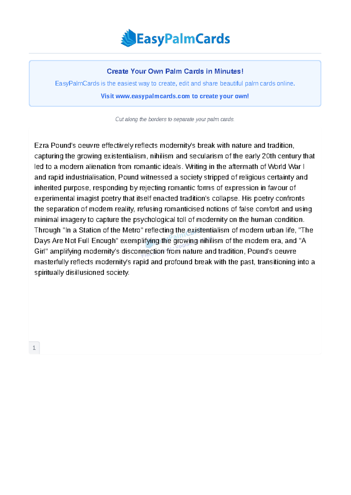 Creating Palm Cards: A Guide to EasyPalmCards and Modern Poetry - Studocu