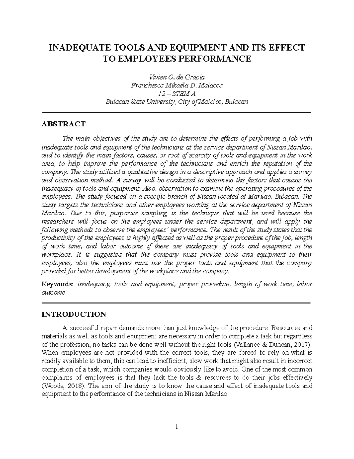 Title: Effects of Inadequate Tools on Employee Performance in STEM A ...