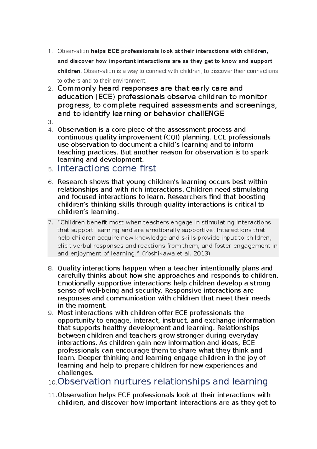 ECE 101: Importance of Observation in Early Childhood Education - Studocu