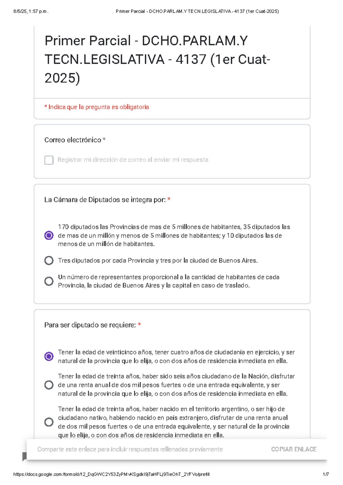 Primer Parcial - DCHO. PARLAM. TECN. Legislativa - 4137 (1er Cuat-2025 ...