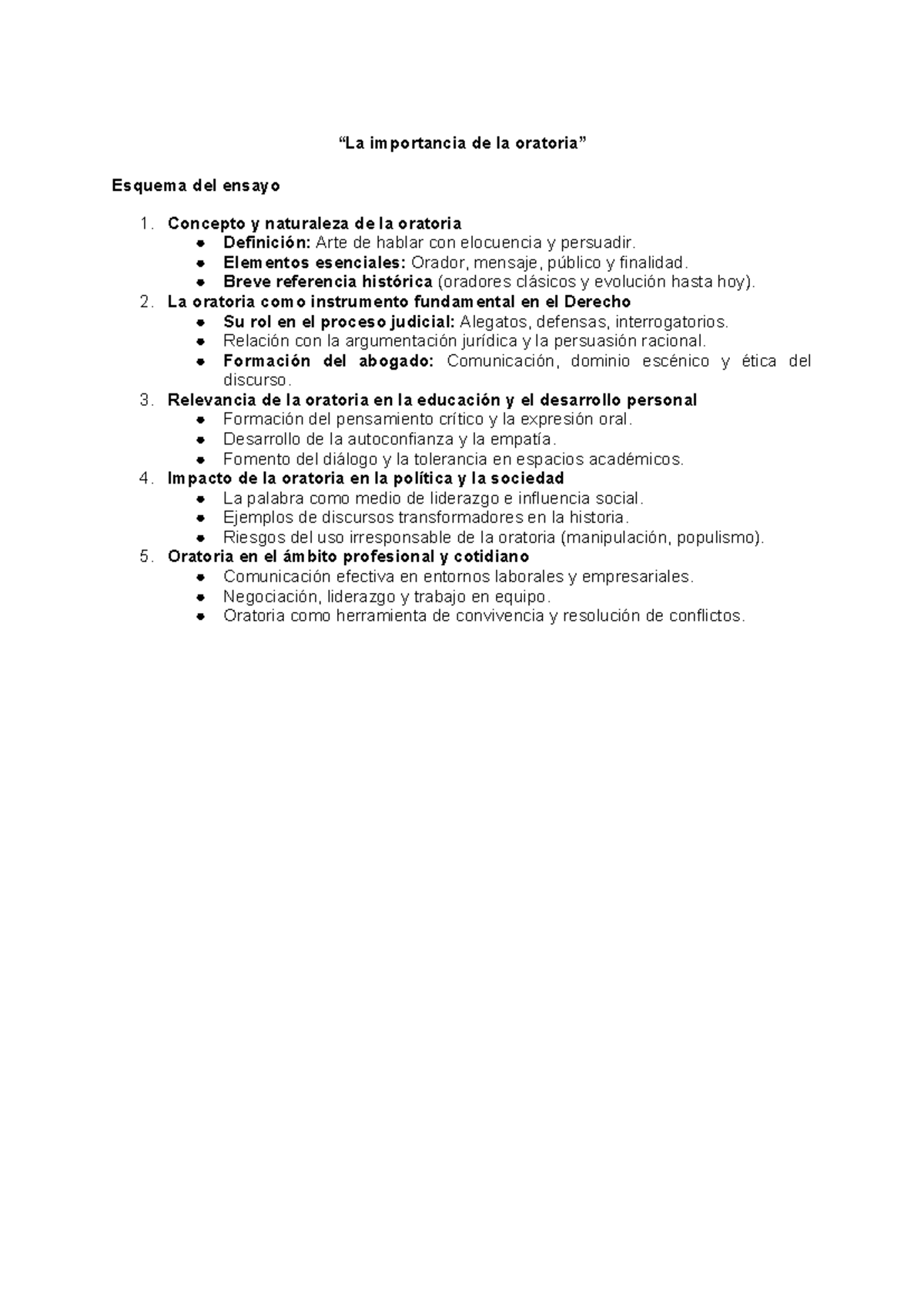 La importancia de la oratoria en el Derecho y la educación - Studocu