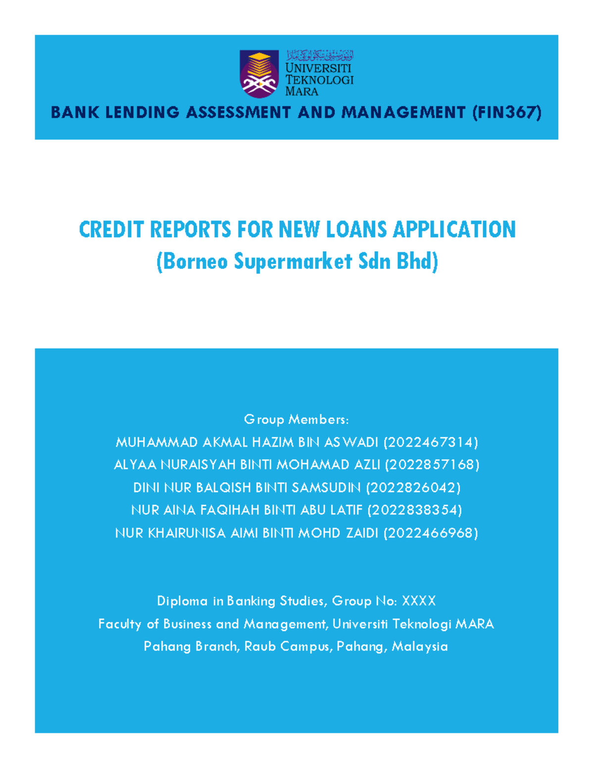 FIN367 Case Study: Bank Lending Assessment for Borneo Supermarket Sdn ...