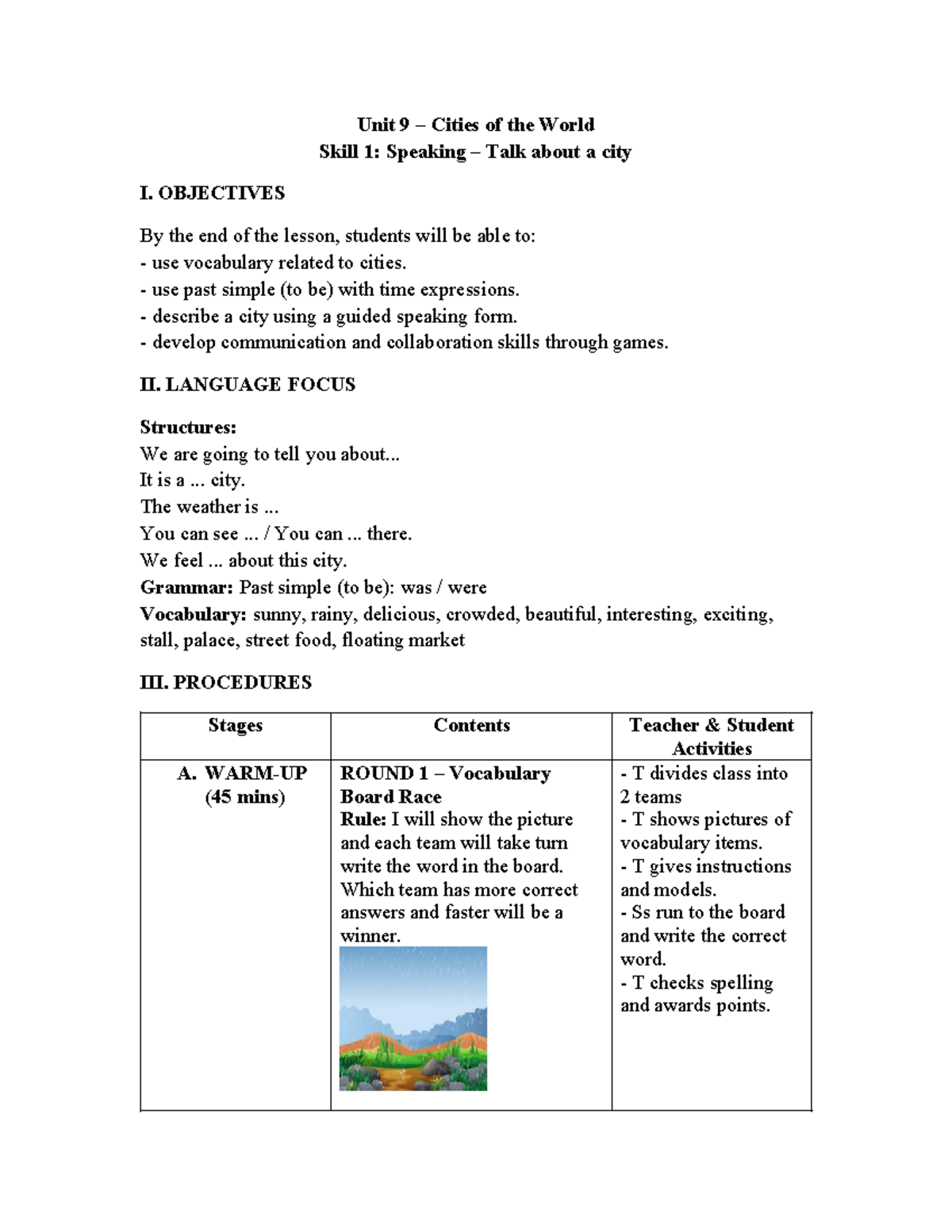 Lesson Plan - U9 - Cities of the World: Skill 1 Speaking Activities ...