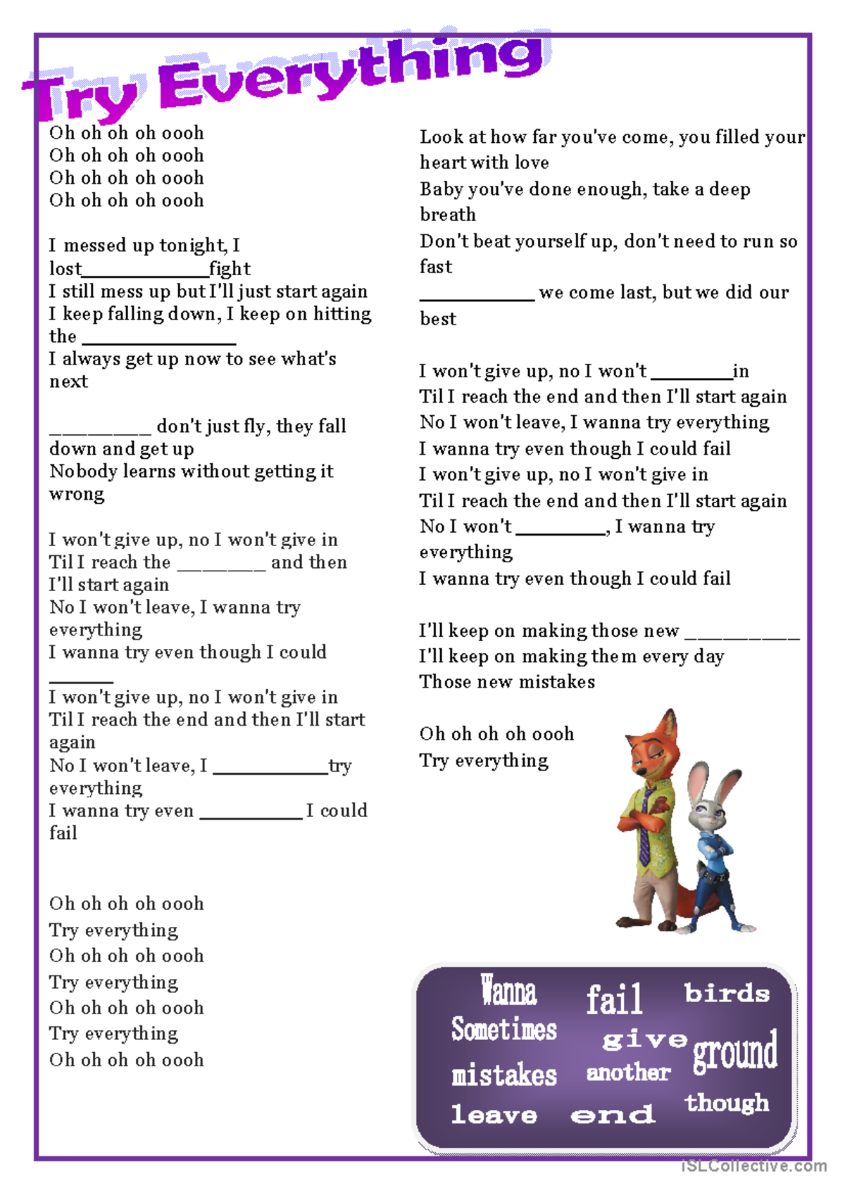Try Everything Zootopia - Oh oh oh oh oooh Oh oh oh oh oooh Oh oh oh oh ...