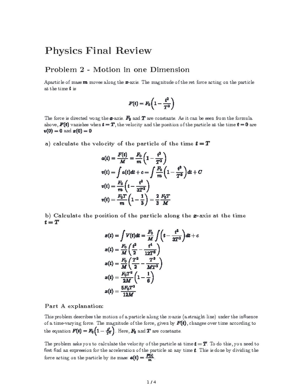 Physics 101 Final Exam Cheat Sheet: Motion in One Dimension - Studocu