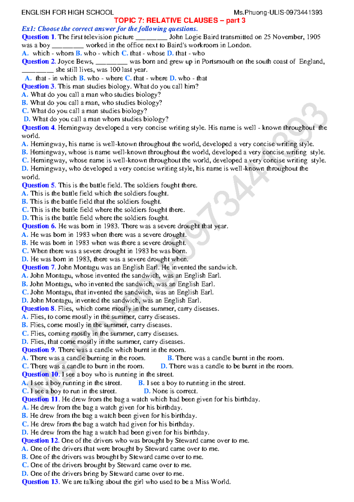 Topic 7: Advanced Practice of Relative Clauses - Part 3 - Studocu