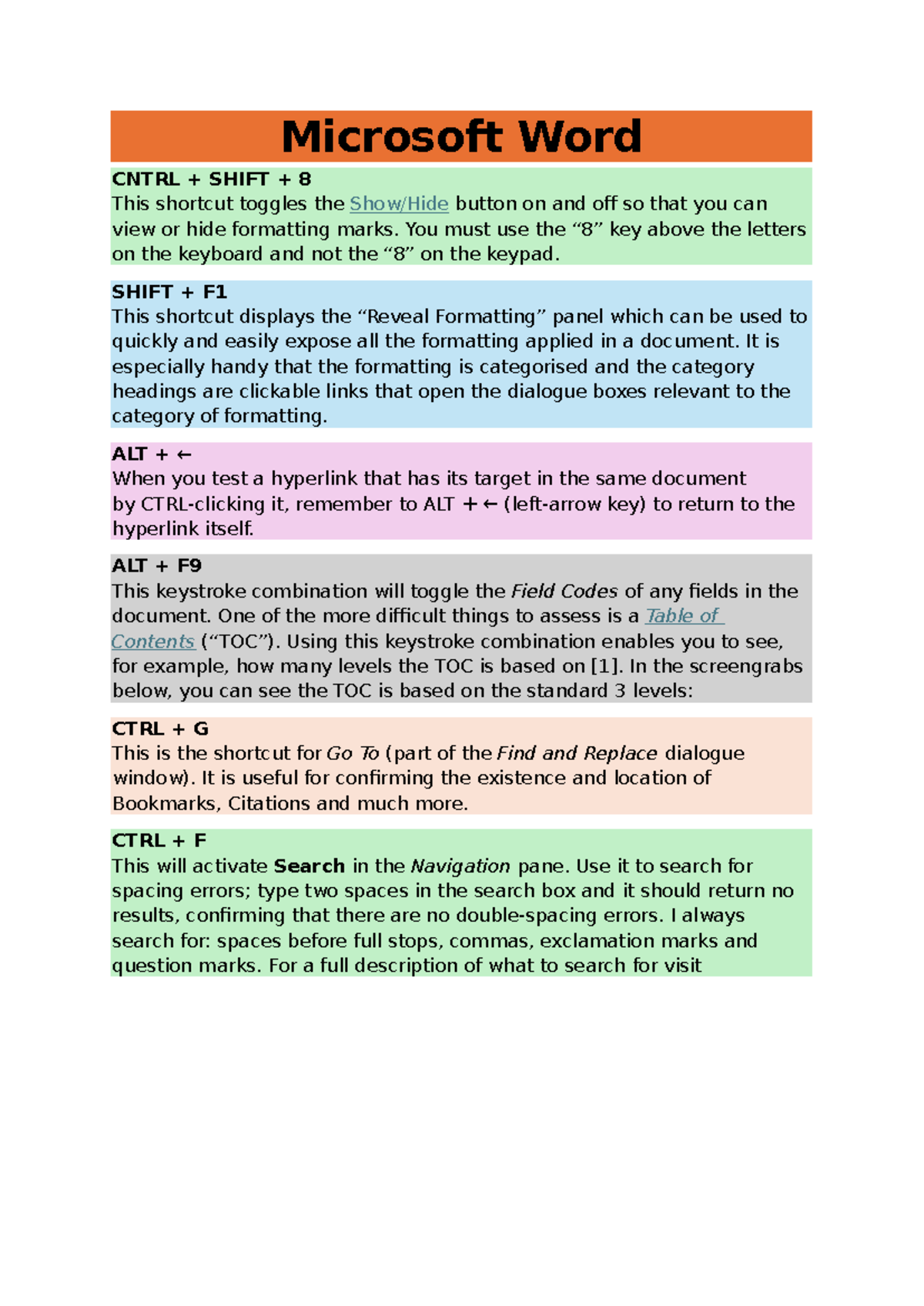 Microsoft Word Shortcuts Guide: Formatting & Navigation Tips - Studocu