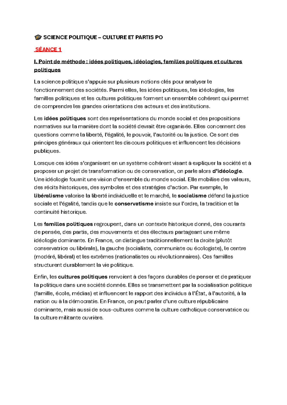Cours SCIENCE POLITIQUE : Partis et Cultures Politiques - Studocu