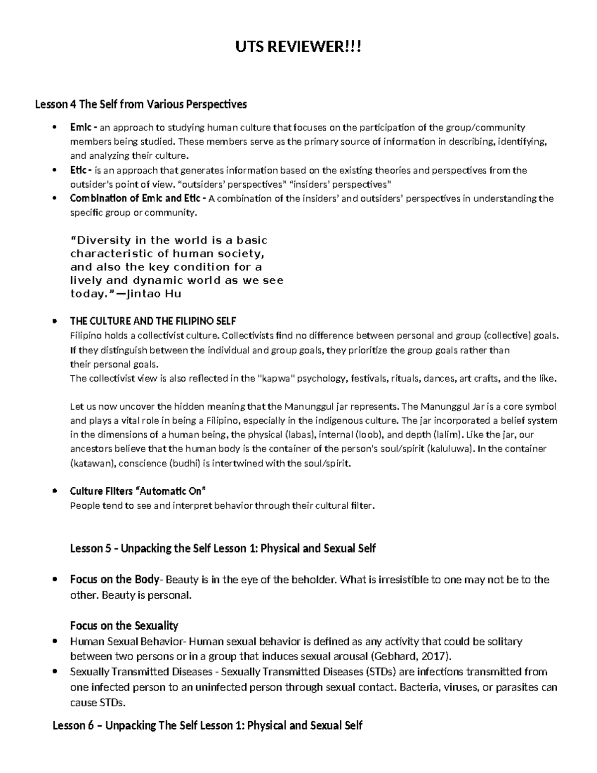 UTS Lesson 4-6: Exploring the Self from Cultural and Material ...