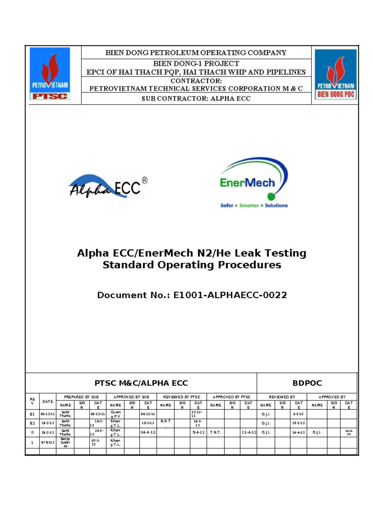 Alpha ECC Leak Testing SOP for BIEN DONG PETROLEUM Project EPCI - Studocu