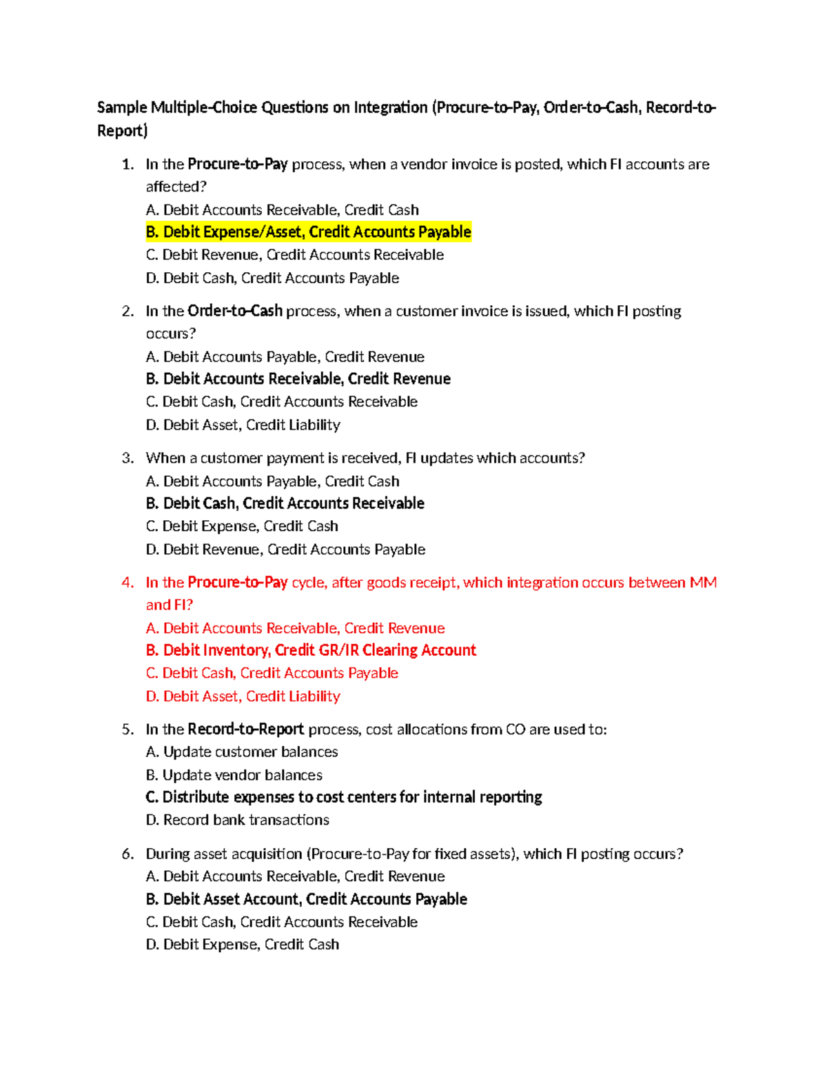 Test - SAP Accounting - Integration Process Questions - Studocu