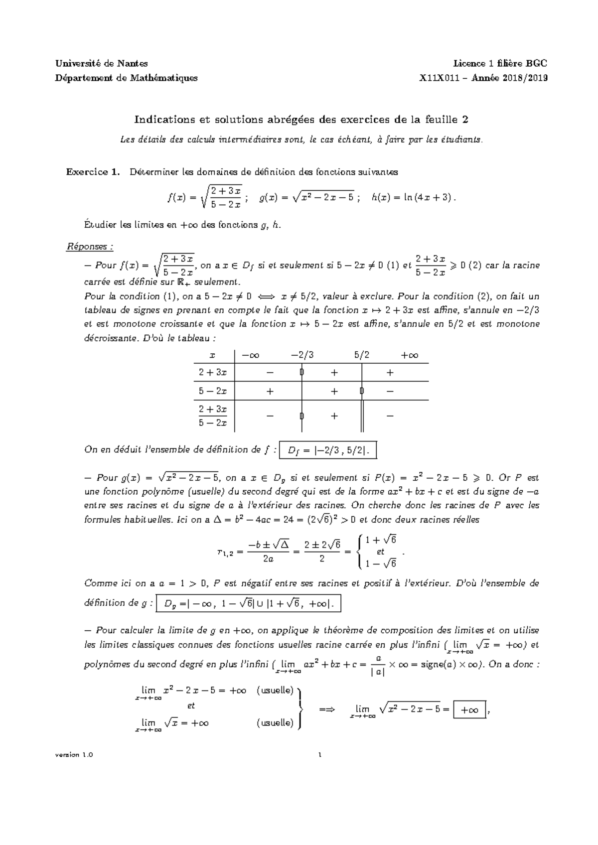 correction exercices TD2 maths BCG 1819 - Universit ́e de Nantes ...