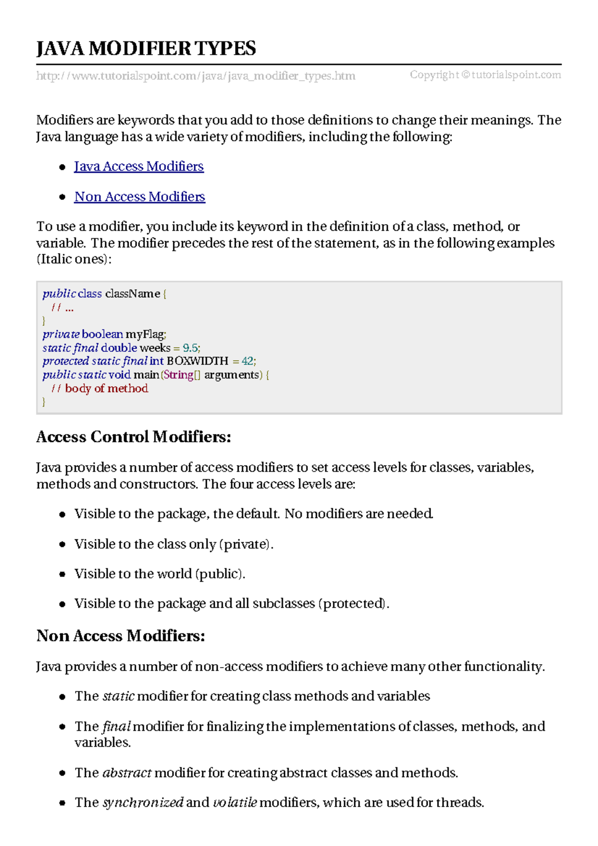 JAVA MODIFIER TYPES - Access & Non-Access Modifiers Explained - Studocu