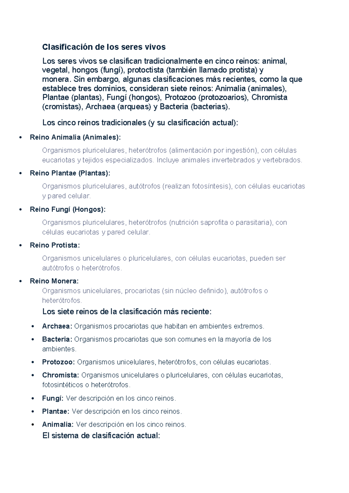 Clasificación de los Seres Vivos: Reinos y Dominios Biológicos - Studocu