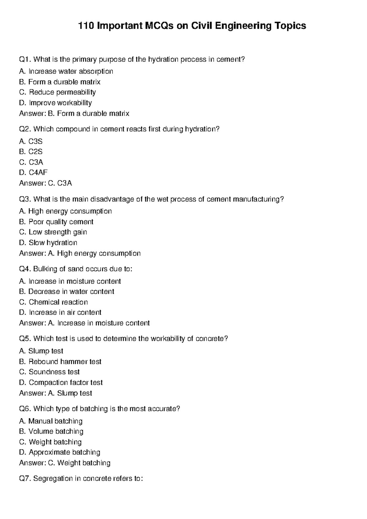 Civil Engineering MCQs for Exam Preparation: Key Questions & Answers ...