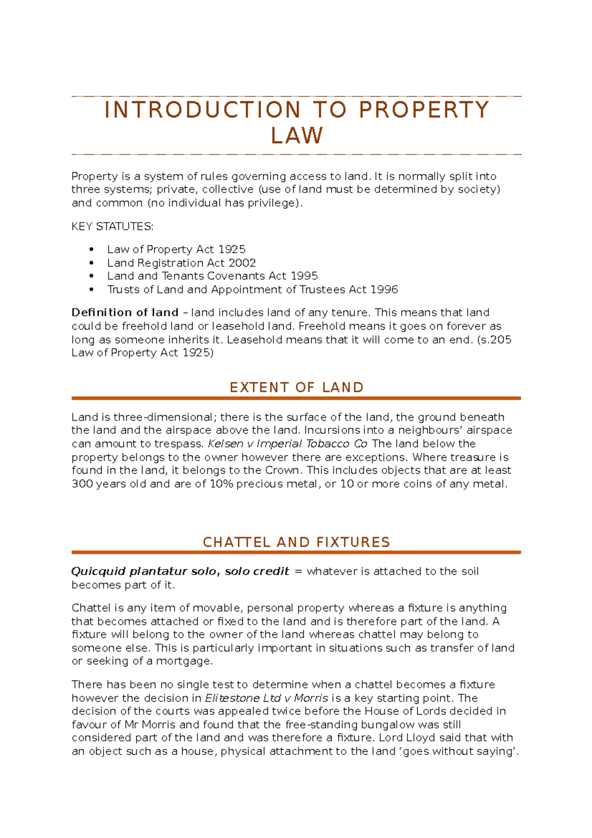 Property Law Lecture 1: Key Concepts and Principles - Studocu