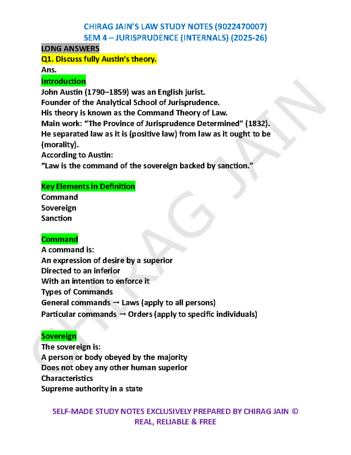 CHIRAG JAIN - SEM 4 JURISPRUDENCE INTERNALS STUDY NOTES - Studocu