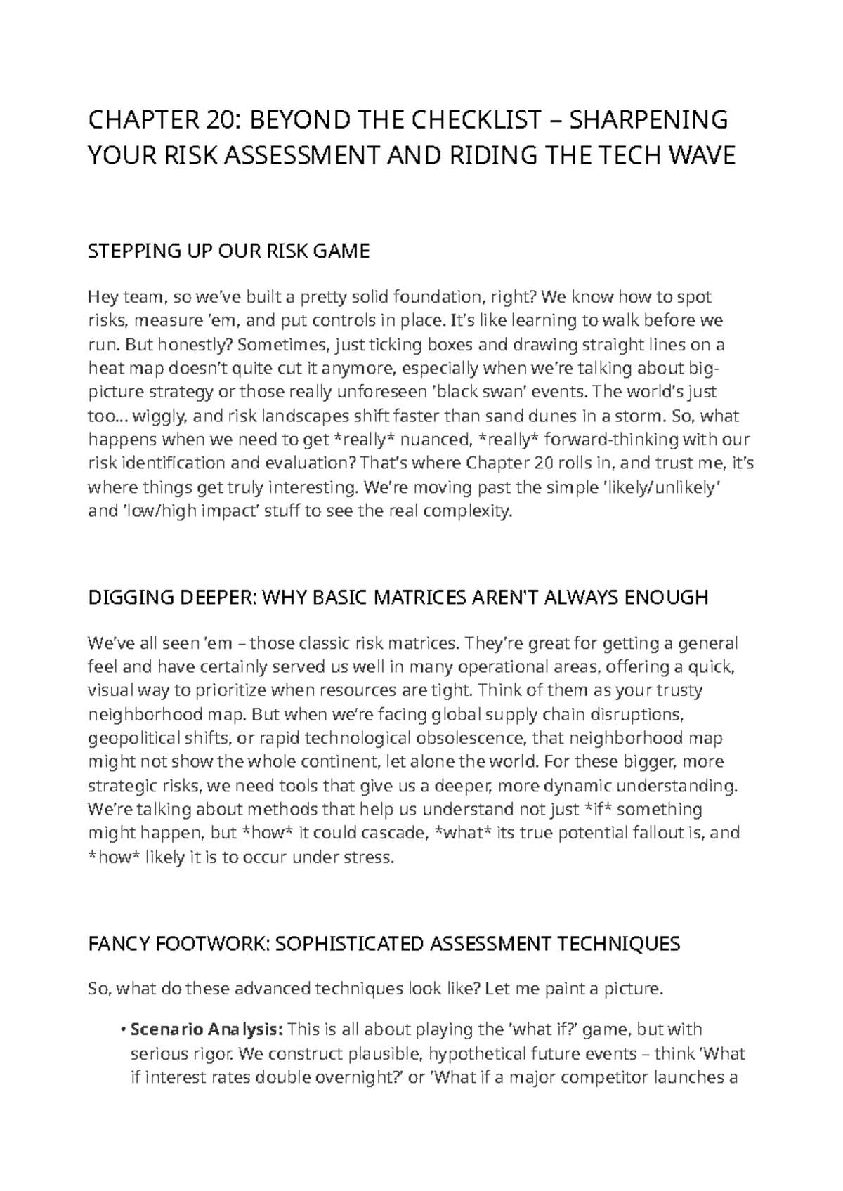 CHAPTER 20: ADVANCED RISK ASSESSMENT TECHNIQUES AND STRATEGIES - Studocu