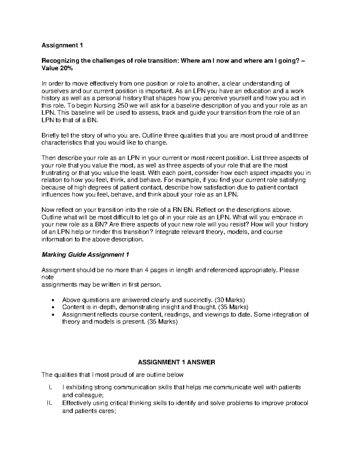 NUR 205 Assignment 1: Navigating Role Transition from LPN to RN BN ...