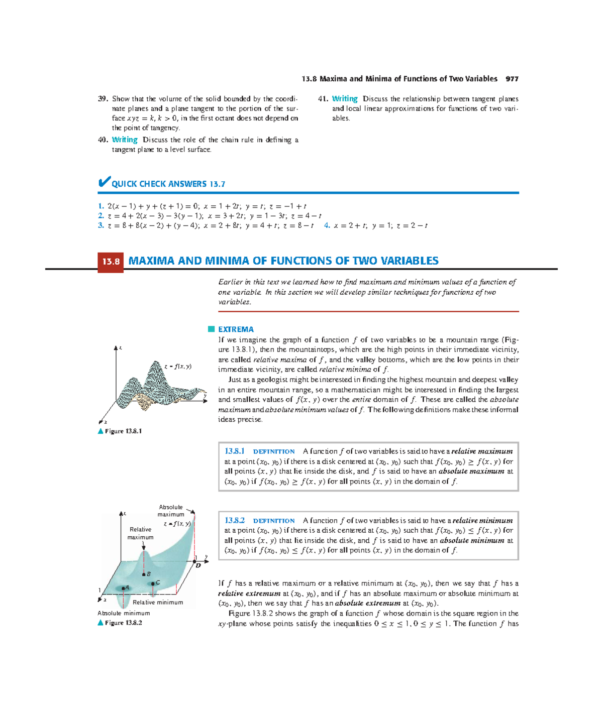 Maxima and Minima of Functions of Two Variables - Calculus (C13) - Studocu