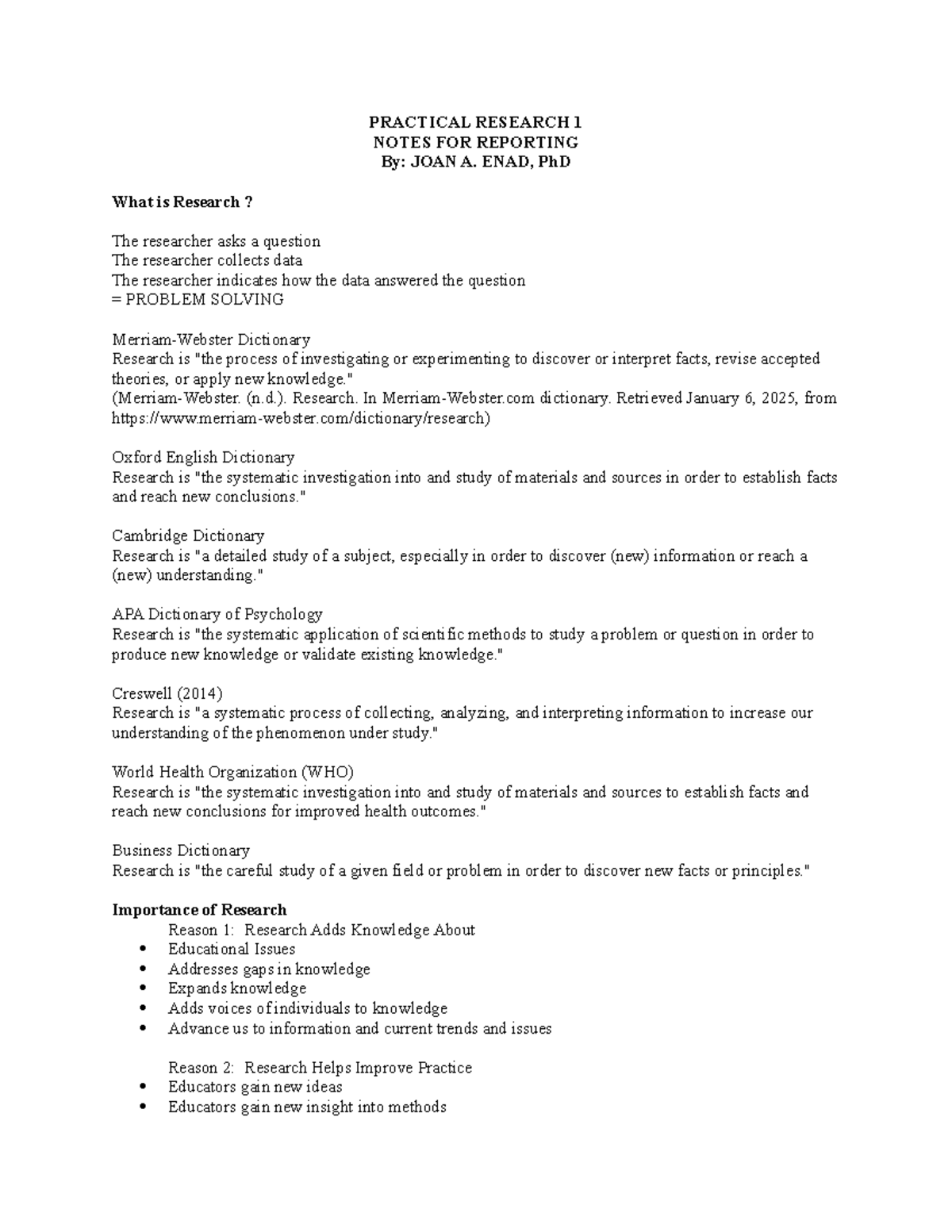 PR1 Notes 1 - easy understanding - PRACTICAL RESEARCH 1 NOTES FOR ...