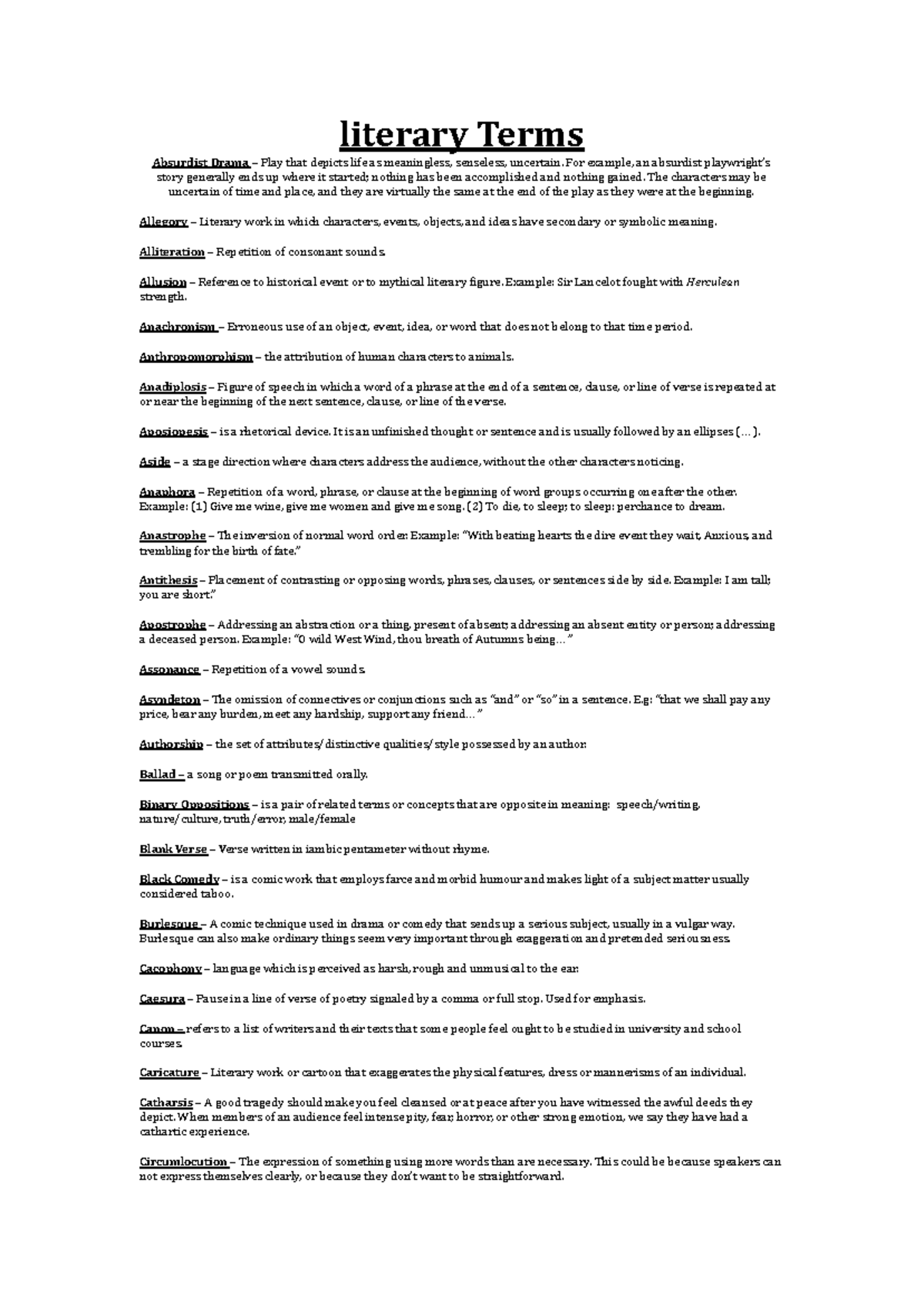 Literary & Dramatic Terms Overview for ENG 101: Key Concepts and ...