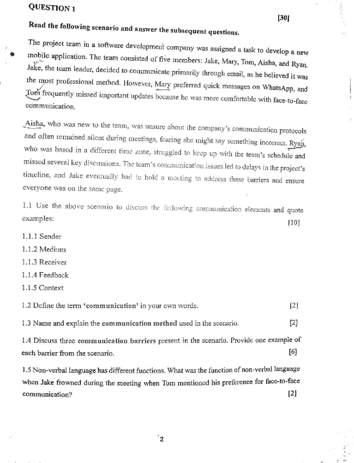 Communication Theory Past Paper 2: Analyzing Team Dynamics and Barriers ...
