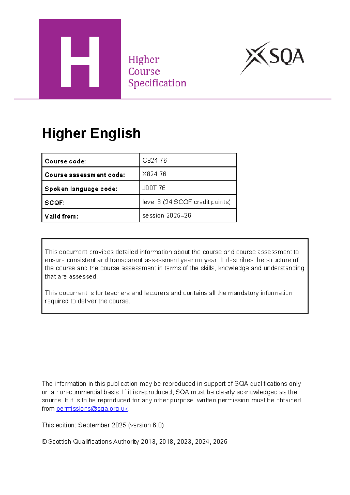 Higher English Course Specification: C824 76 (Version 6.0) - Studocu
