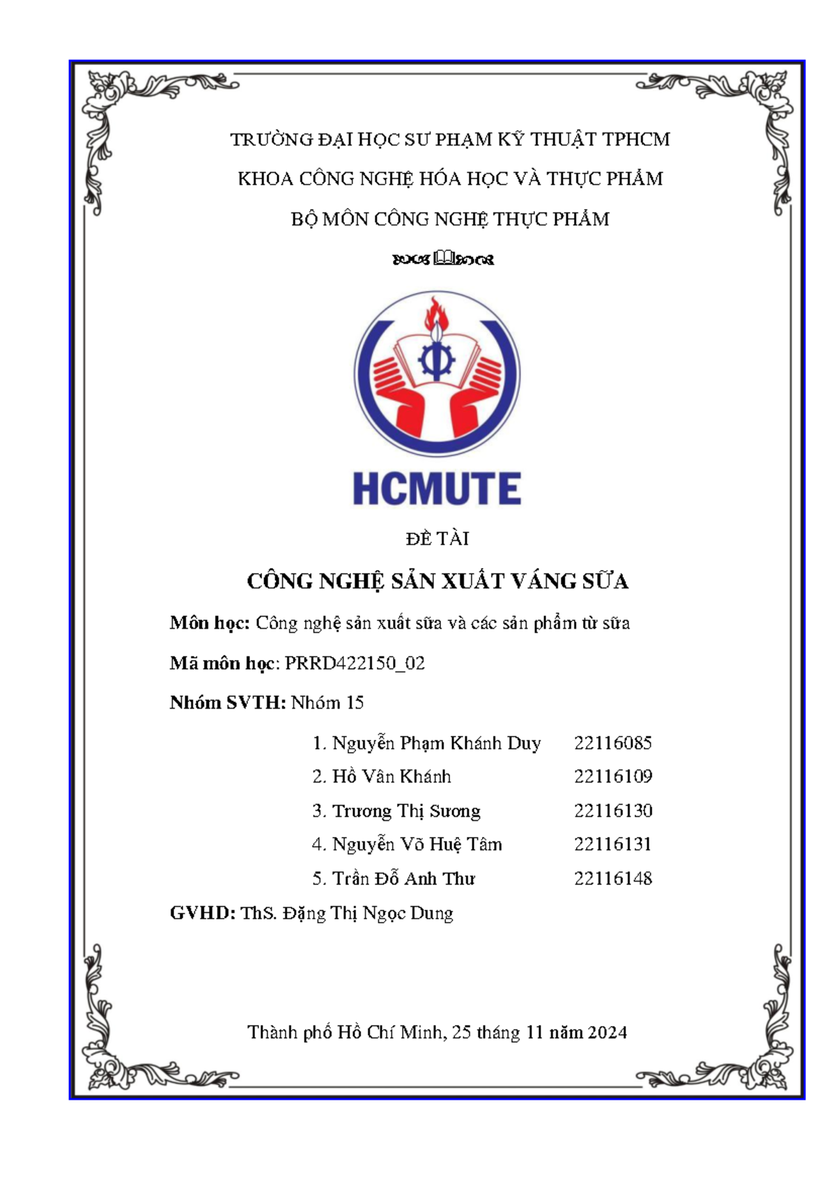 Công Nghệ Sản Xuất Váng Sữa - PRRD422150_final report - Document Preview