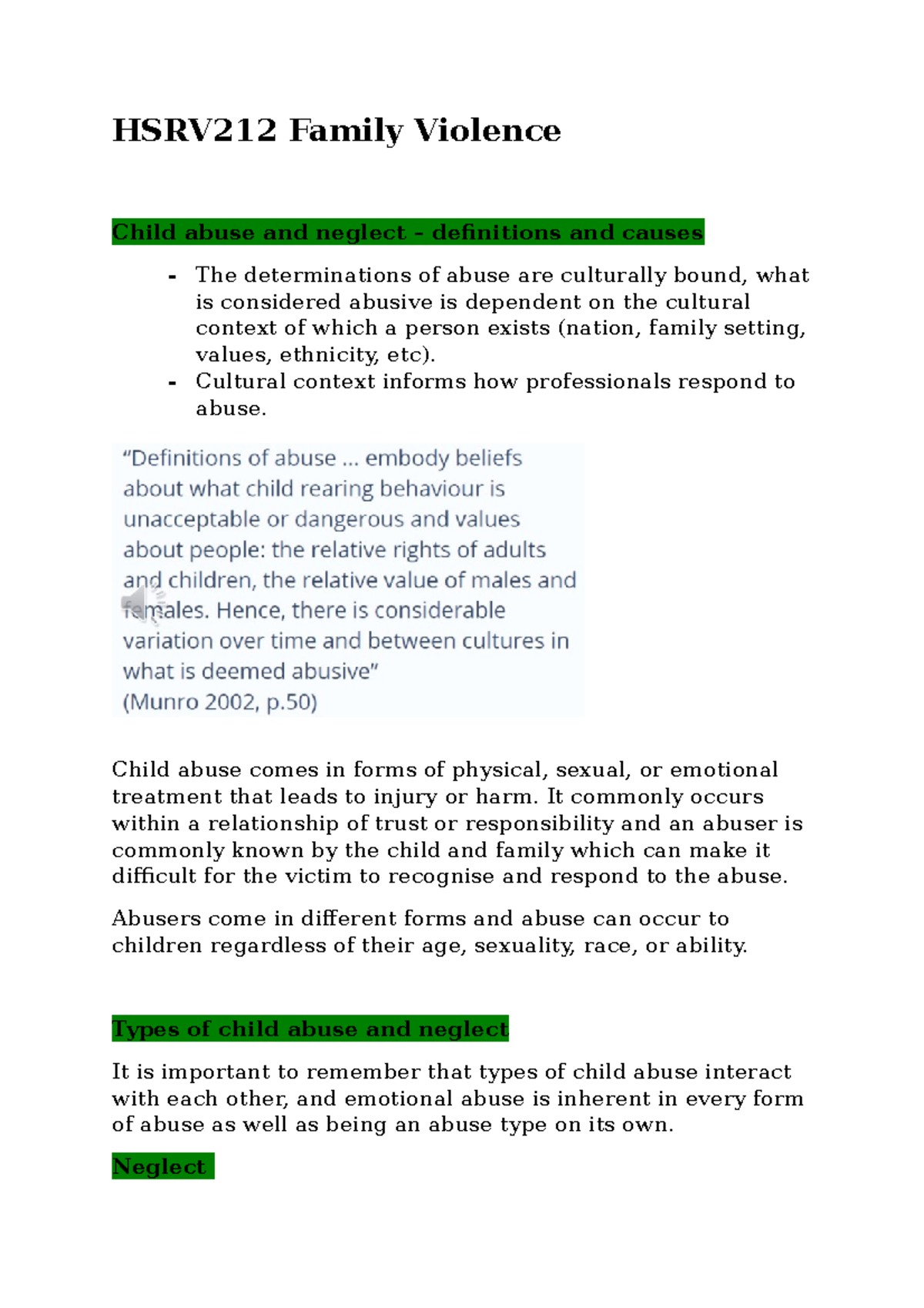 HSRV212 Family Violence - HSRV212 Family Violence Child abuse and ...