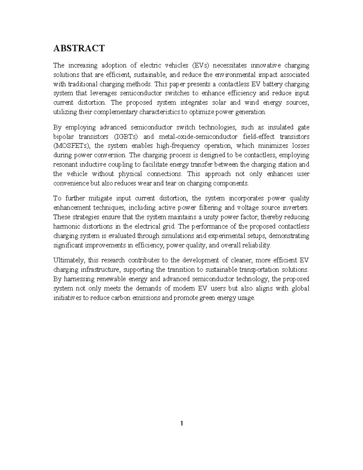 Abastract - Report ev charging - ABSTRACT The increasing adoption of ...
