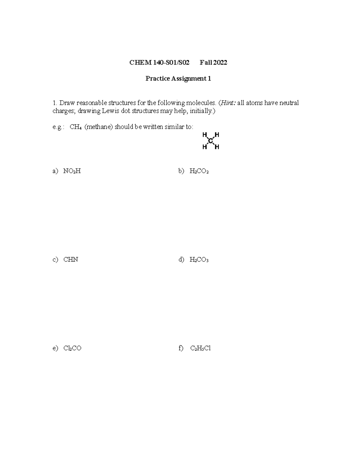 CHEM 140 Practice Assignment 1 - Molecule Structures and Hybridization ...